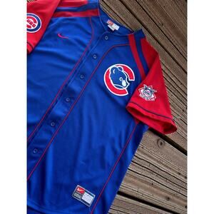 VINTAGE Chicago Cubs Jersey Mens Large Blue Red Nike Embroidered MLB Logo Y2K